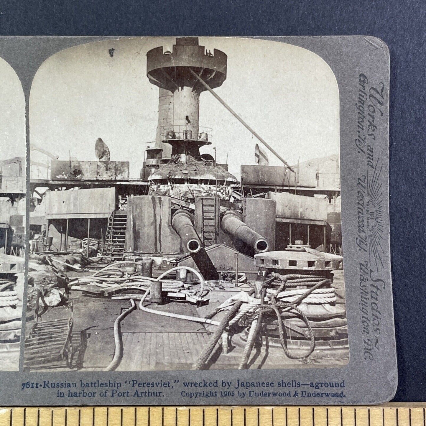 Russian Battleship Peresviet Stereoview Russo-Sino War Antique c1905 X3888