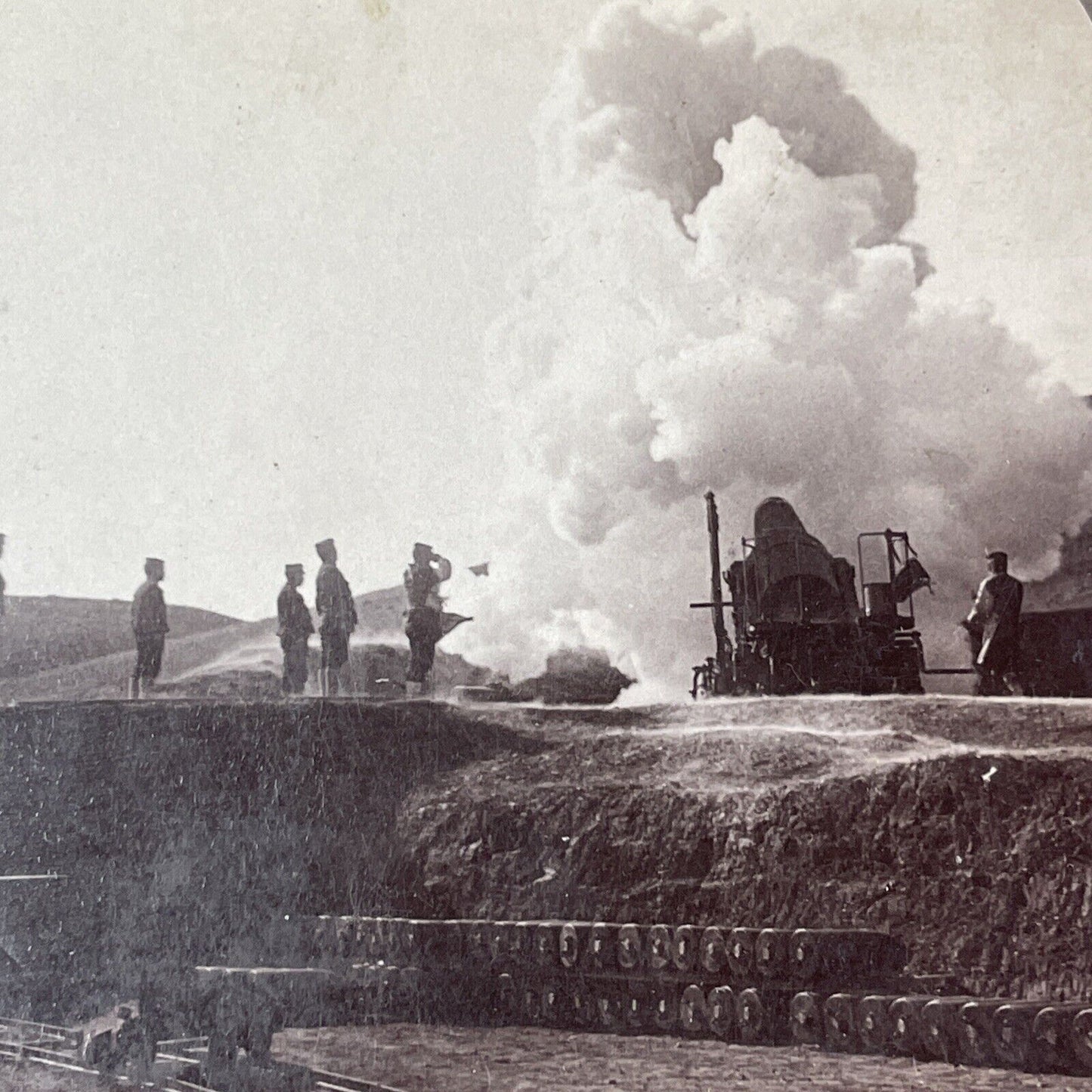 Japanese Heavy Guns Artillery Stereoview Dalian China Antique c1905 X2810