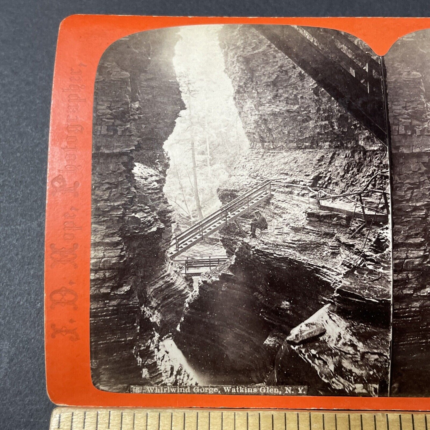 Antique 1860s Watkins Glen Newly Constructed Stairs Stereoview Photo Card V1804