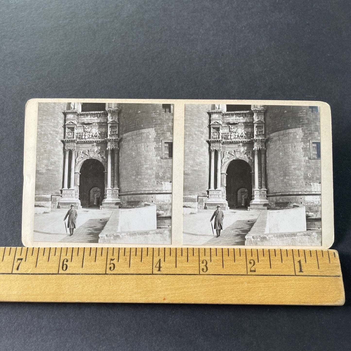 Antique 1925 Castle Castel Nuovo Naples Italy OOAK Stereoview Photo Card P3264