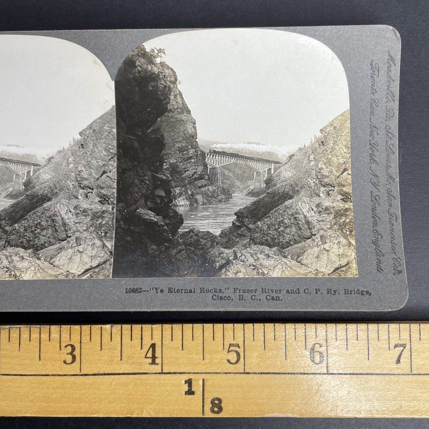 Antique 1903 Cisco Train Bridges Lytton CP Rail BC Stereoview Photo Card P895