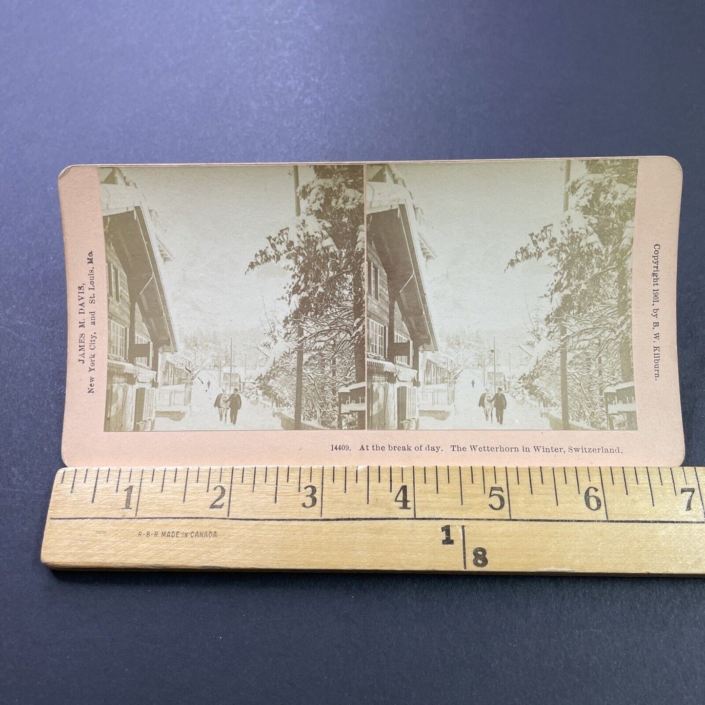 Antique 1901 Snowstorm In Grindelwald Switzerland Stereoview Photo Card P3914