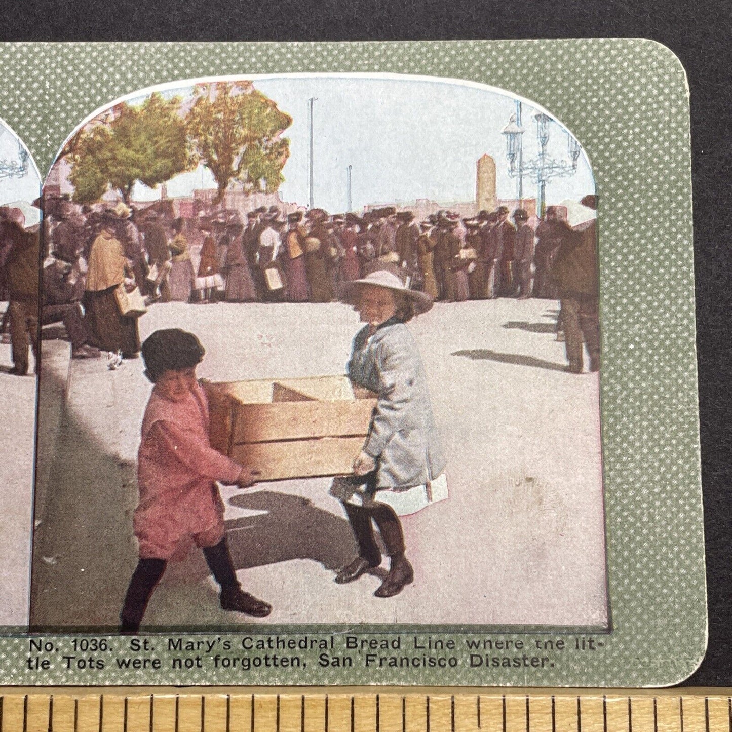 Antique 1910s San Francisco Earthquake Bread Line Stereoview Photo Card 2300-35