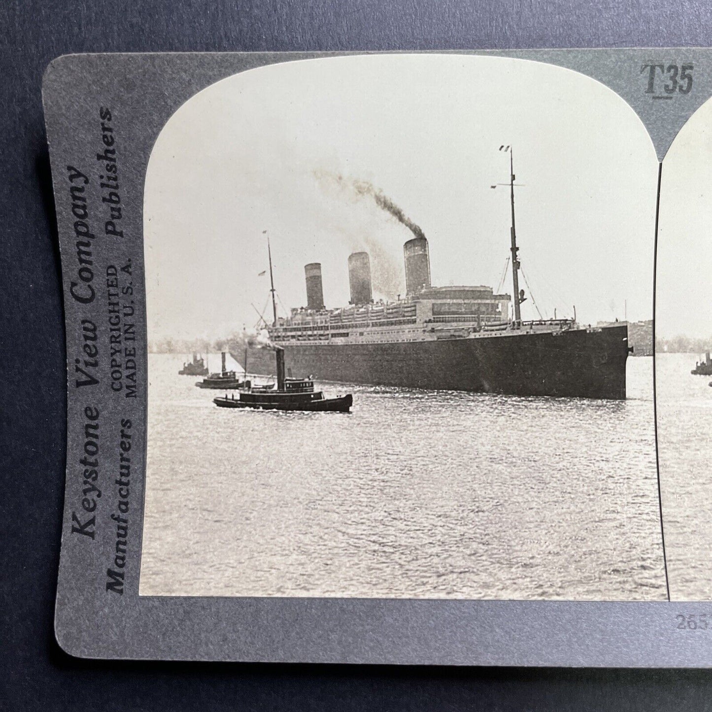 Antique 1921 USS Leviathan Ship & Tugboats Stereoview Photo Card P1663