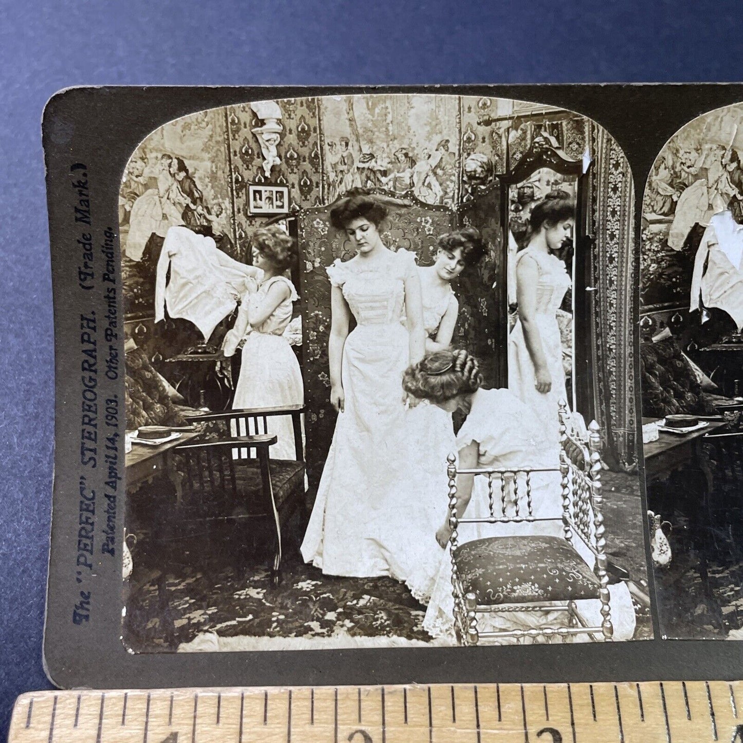 Antique 1902 Maid Servants Dress Bride Stereoview Photo Card P2887