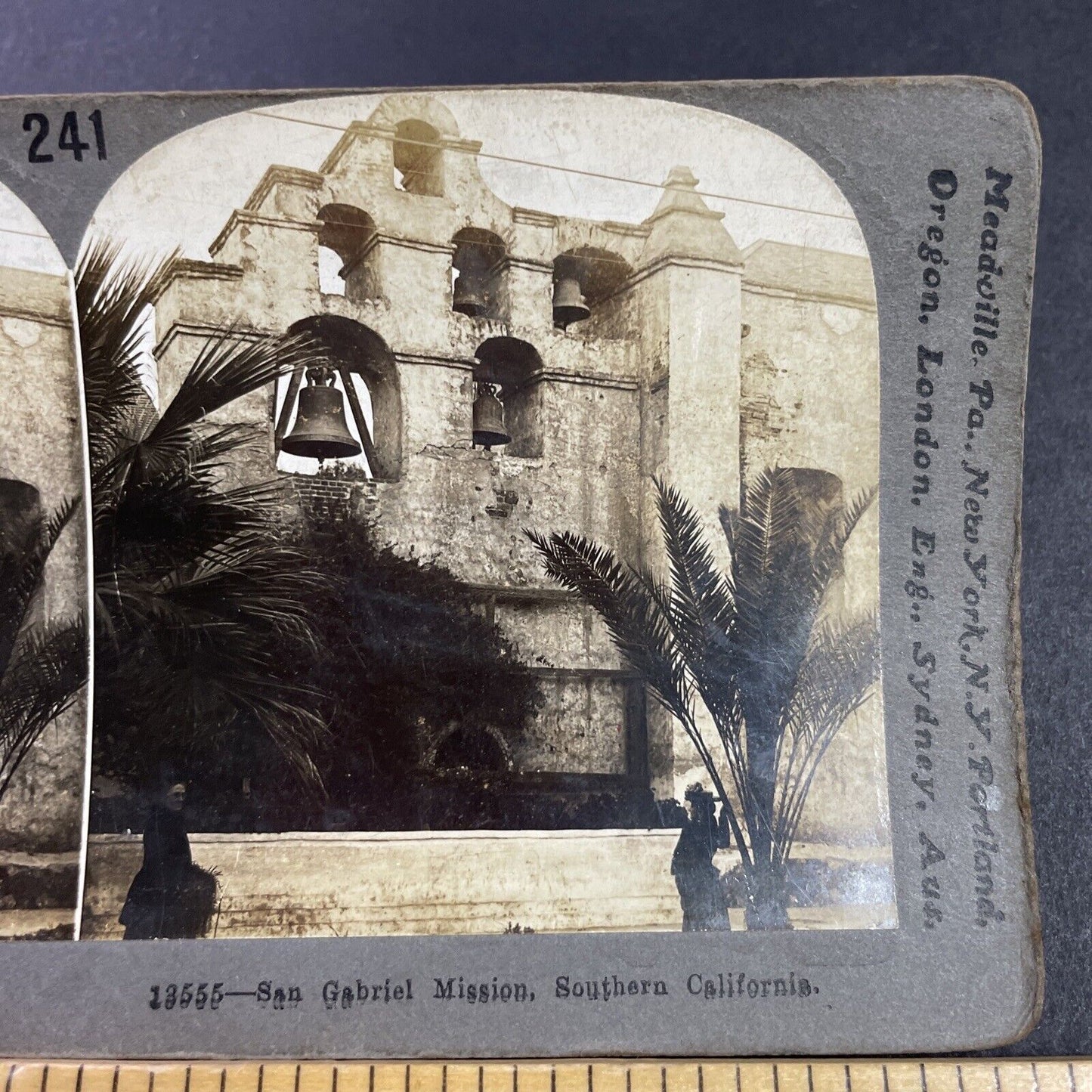 Antique 1909 San Gabriel Mission Church California Stereoview Photo Card P3595