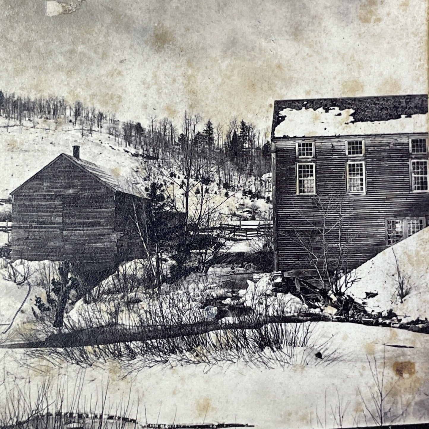 The Old Mill in Warren New Hampshire Stereoview A.F. Clough Antique c1860s Y886