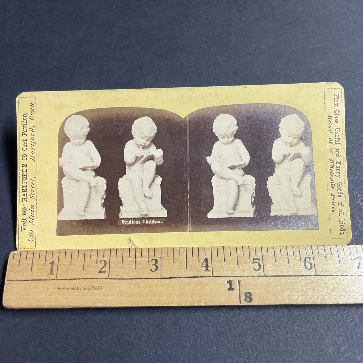 Antique 1870s Studious Children Marble Sculptures Stereoview Photo Card P4697