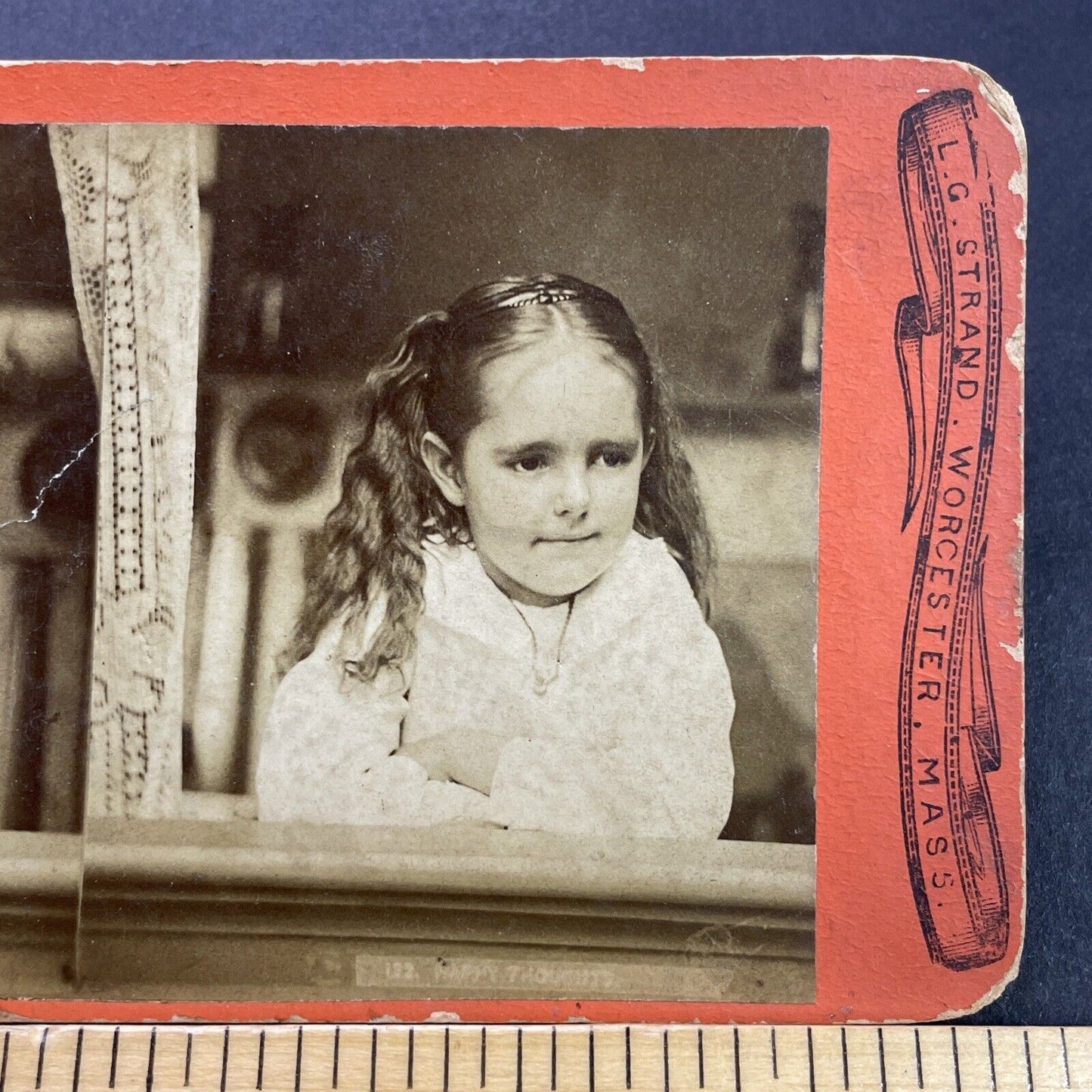 Antique 1860s Little Girl In Worcester Massachusetts Stereoview Photo Card P3554