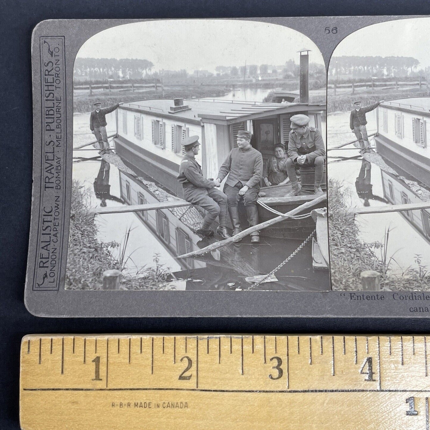 Antique 1915 Canadian Troops WW1 Belgium River Stereoview Photo Card P962