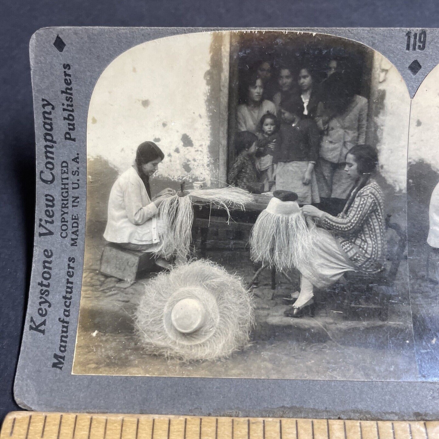 Antique 1920s Traditional Straw Hat Makers Panama Stereoview Photo Card P4909