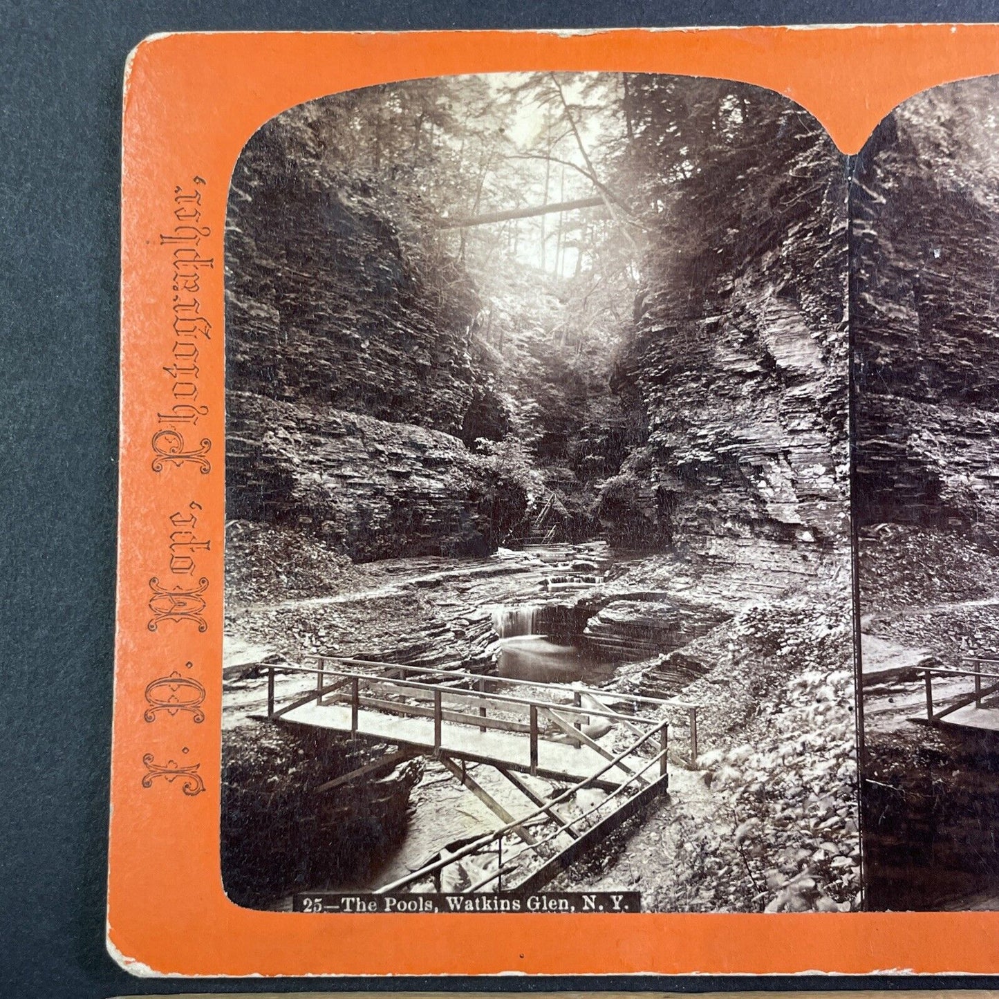 Watkins Glen Still Pools New York Stereoview J.D. Hope Antique c1872 Y1746