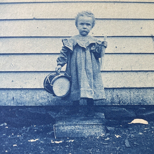 Antique 1885 Child Playing With A Drum Stereoview Photo Card P3057