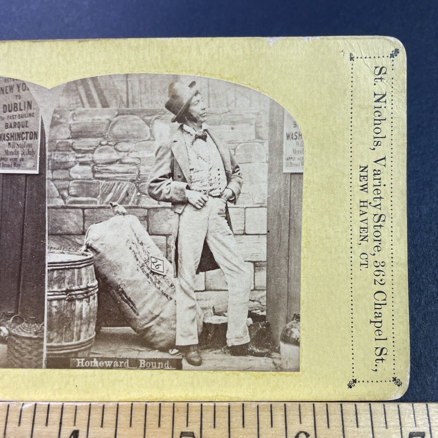 Antique 1870s A Man Travels To Broadway To Act Stereoview Photo Card P3975