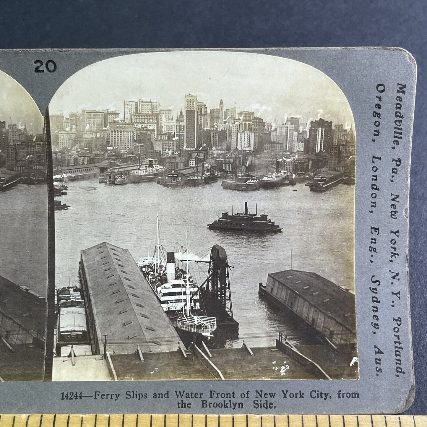Antique 1908 Lower Manhattan Pier New York City Stereoview Photo Card P2241