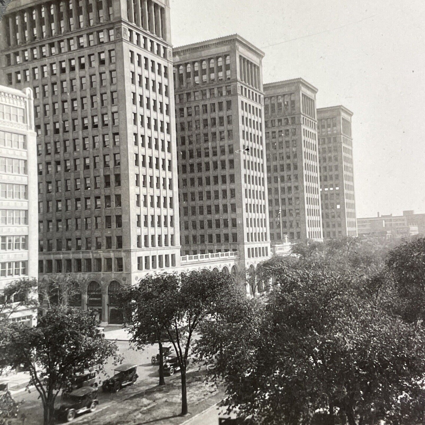 General Motors Offices Detroit Michigan Stereoview Antique c1930 Y962