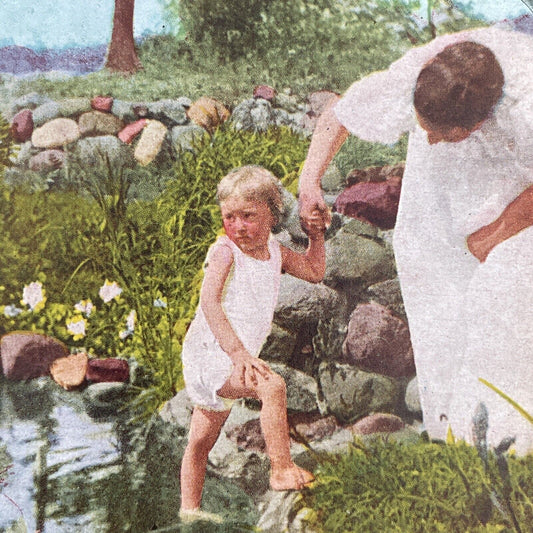 Antique 1898 Child Playing In A Frog Pond Stereoview Photo Card P580-002