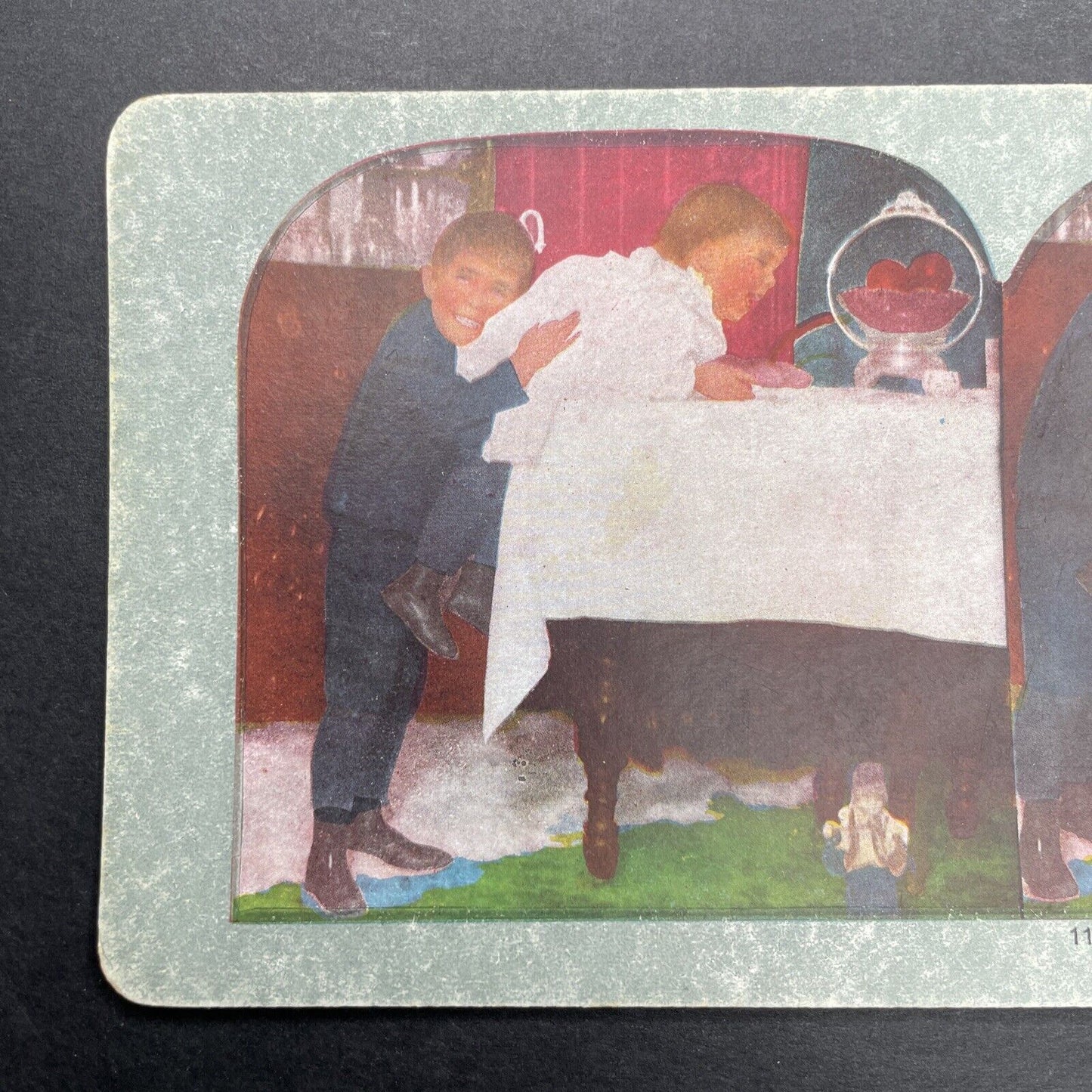 Antique 1899 Children Stealing Apples Off Of Table Stereoview Photo Card P1256