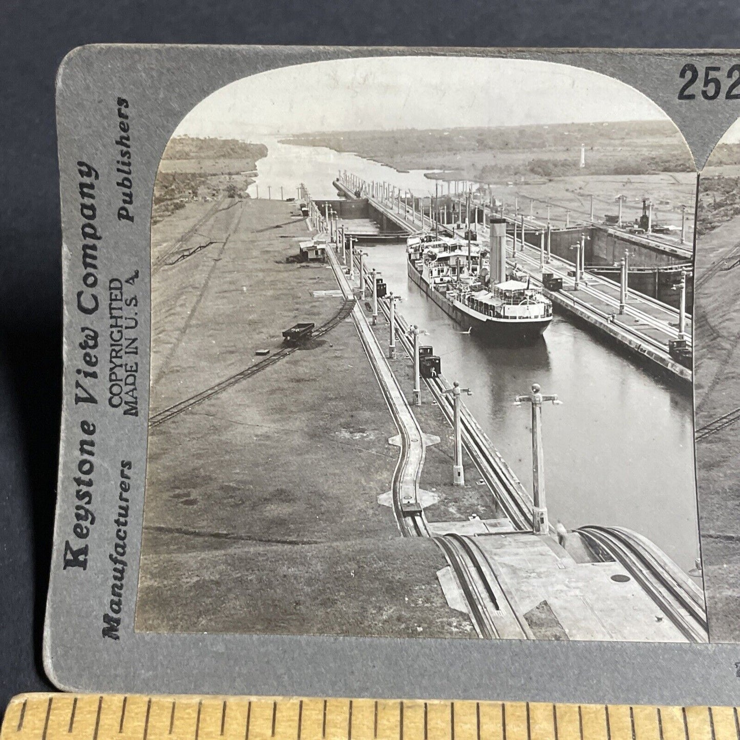 Antique 1910s Steamship Ship In Panama Canal Stereoview Photo Card P4399