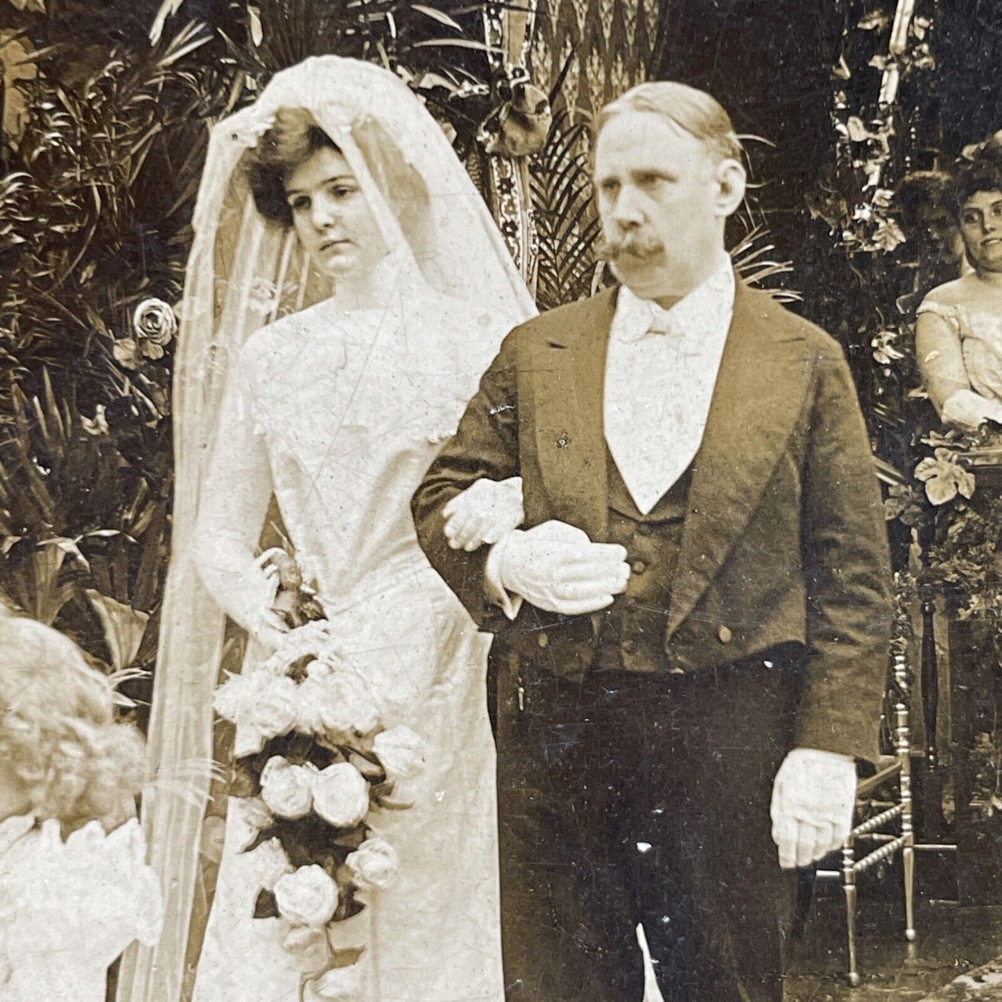 Antique 1902 Father About To Give Away Bride Stereoview Photo Card P2902