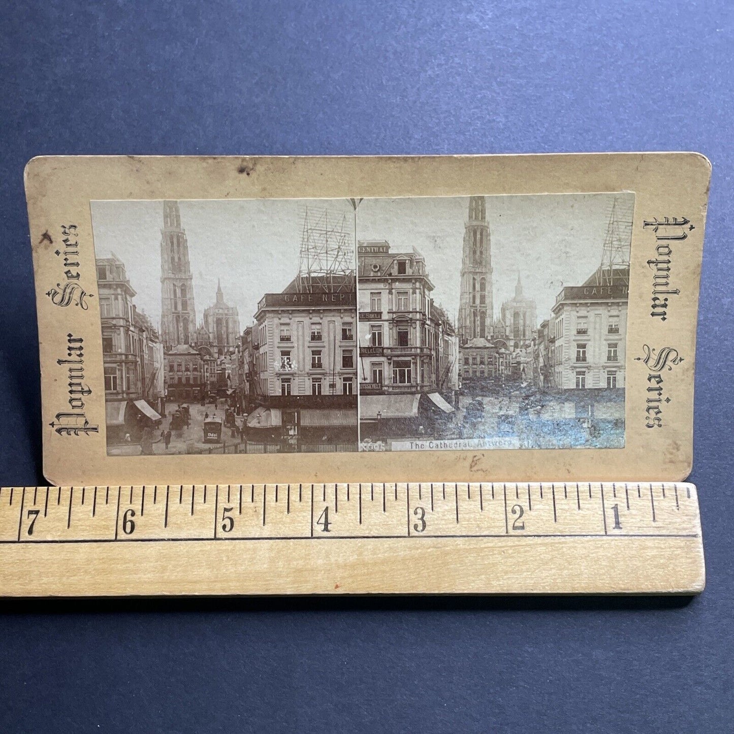 Antique 1860s Cafe Neptune Hotel Antwerp Belgium Stereoview Photo Card P2100