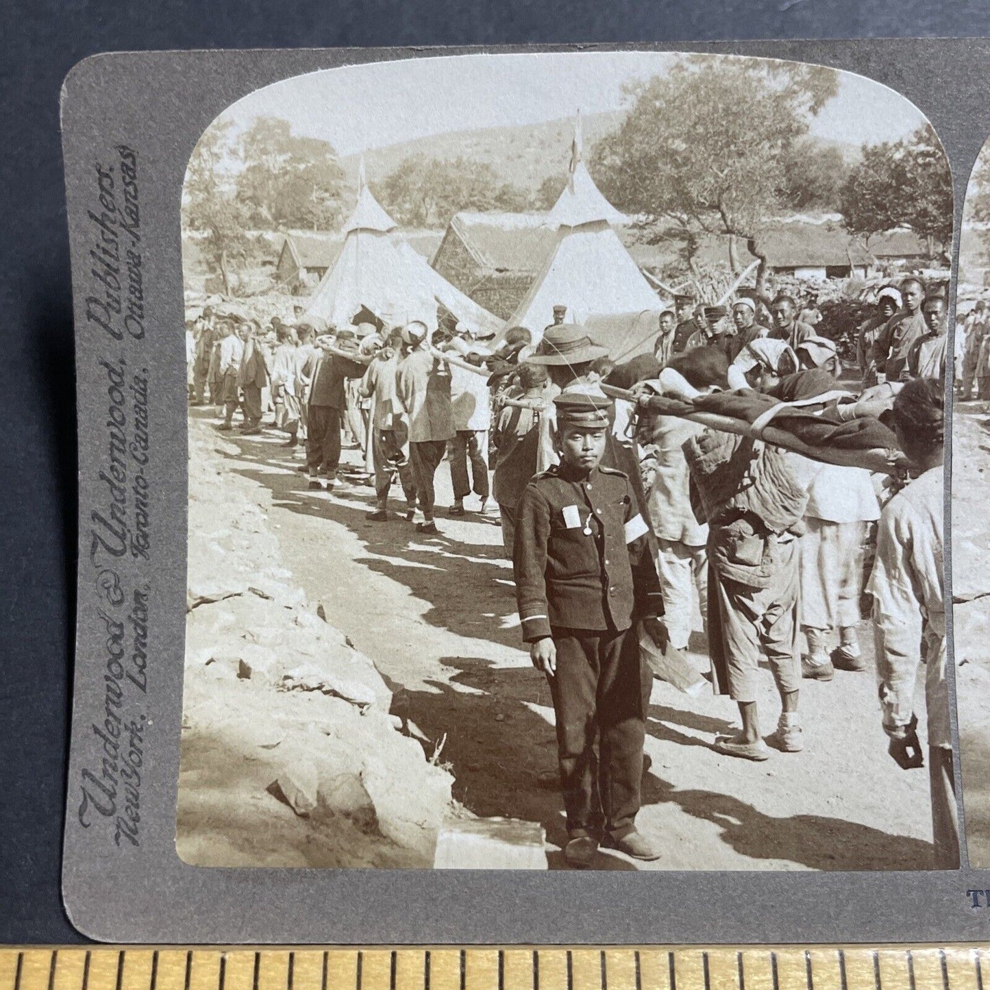 Antique 1904 Dead & Wounded Japan Army Soldiers Stereoview Photo Card P1820