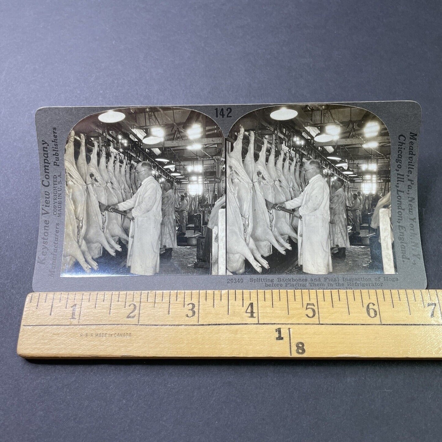 Antique 1918 Pig Pork Abattoir Chicago Illinois Stereoview Photo Card P3070