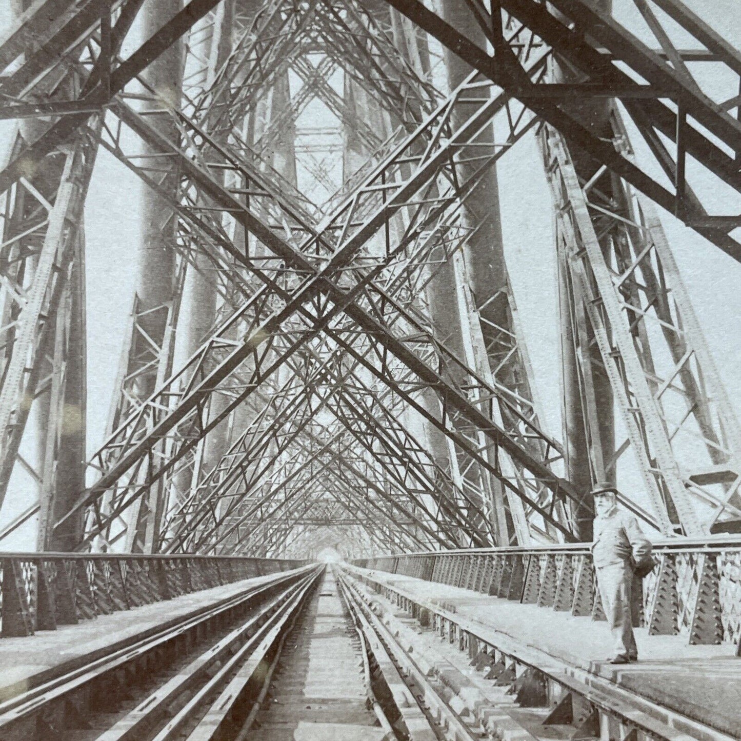 Antique 1896 Forth Train Rail Bridge Scotland Stereoview Photo Card P2388