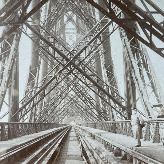 Antique 1896 Forth Train Rail Bridge Scotland Stereoview Photo Card P2388