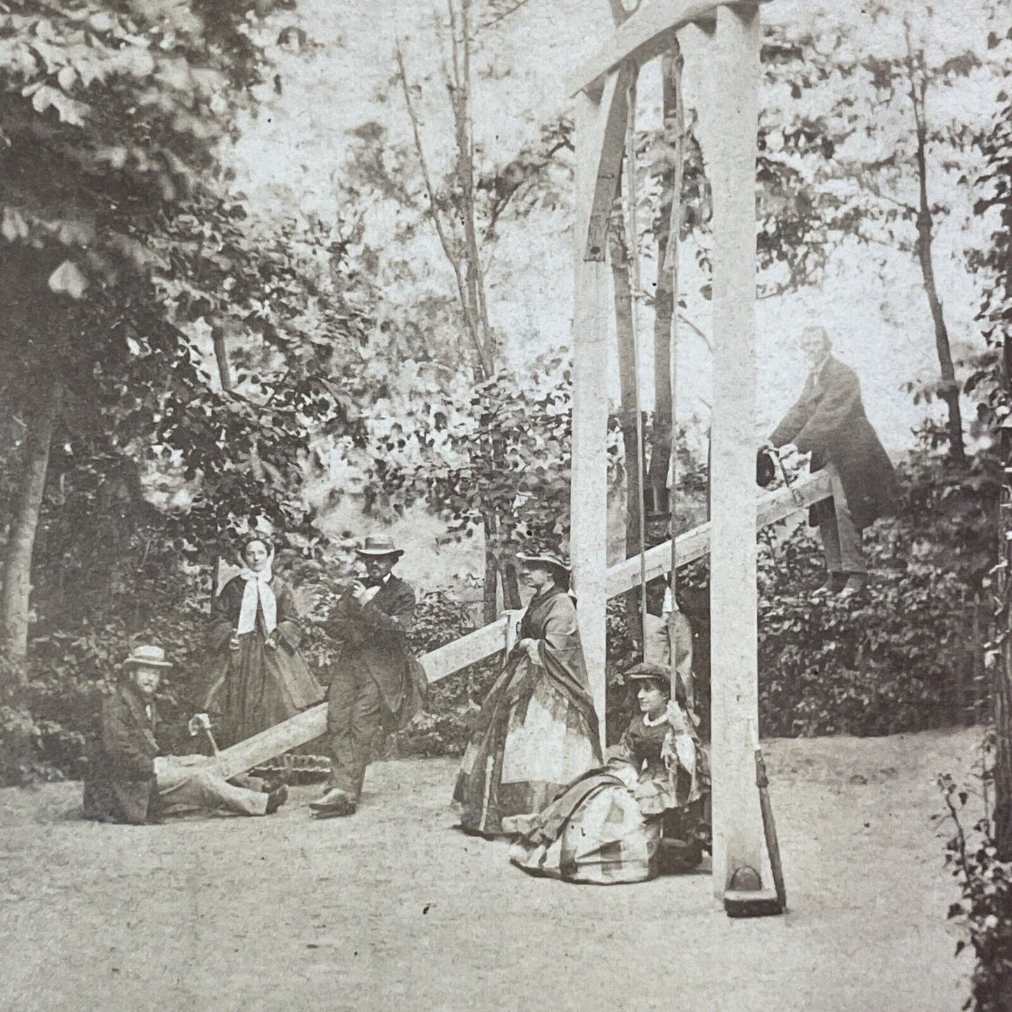 Early Photo of a See-Saw and Swing Stereoview Eastern U.S. Antique c1860s Y2779