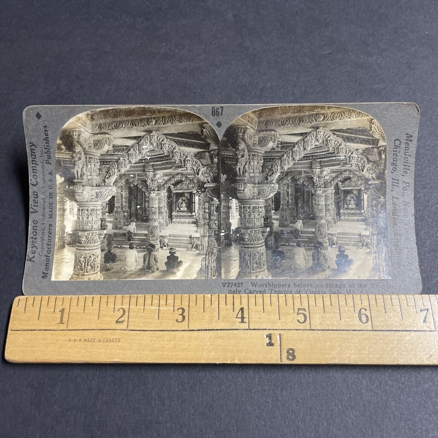 Antique 1910s Temple Of Vimala Mount Abu India Stereoview Photo Card P4908