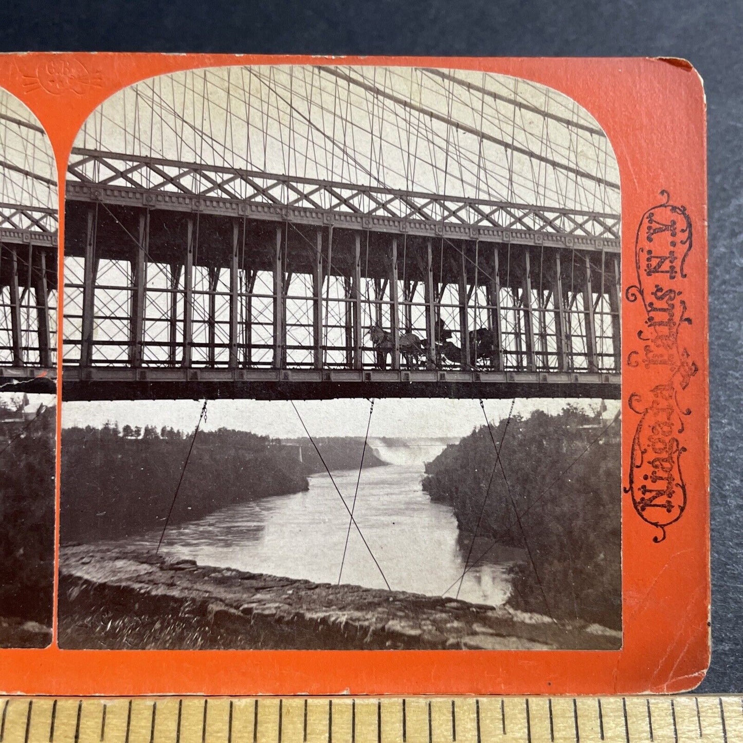 Antique 1860s Niagara Falls Rail Suspension Bridge Stereoview Photo Card P5548