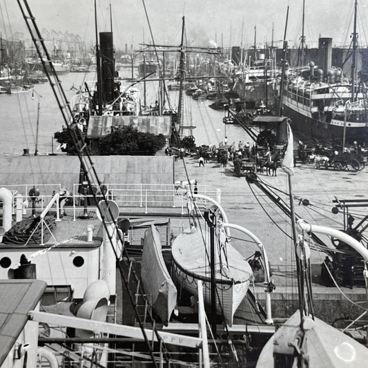 Antique 1908 Shipping Harbor Buenos Aires Argentina Stereoview Photo Card P915