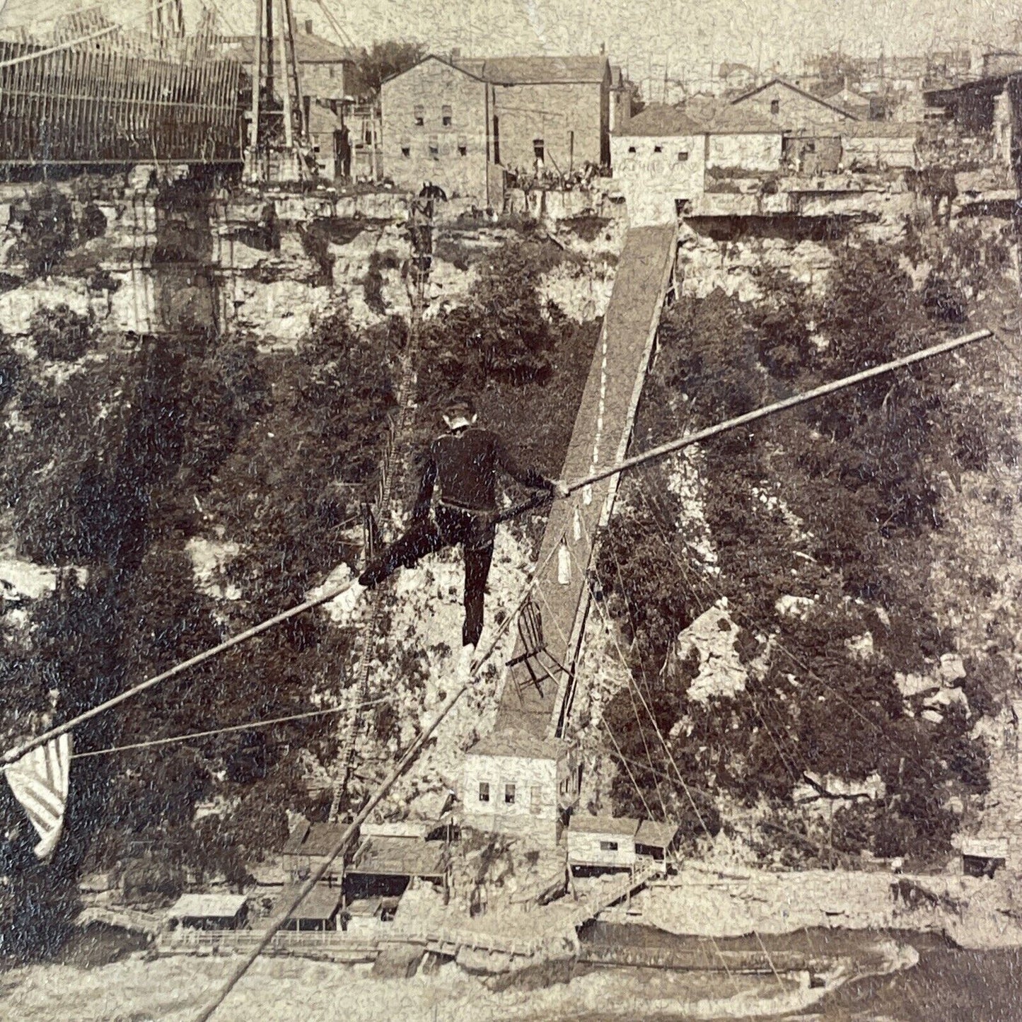 Clifford Calverly Tightrope Walking Niagara Gorge Stereoview Antique c1893 X1922