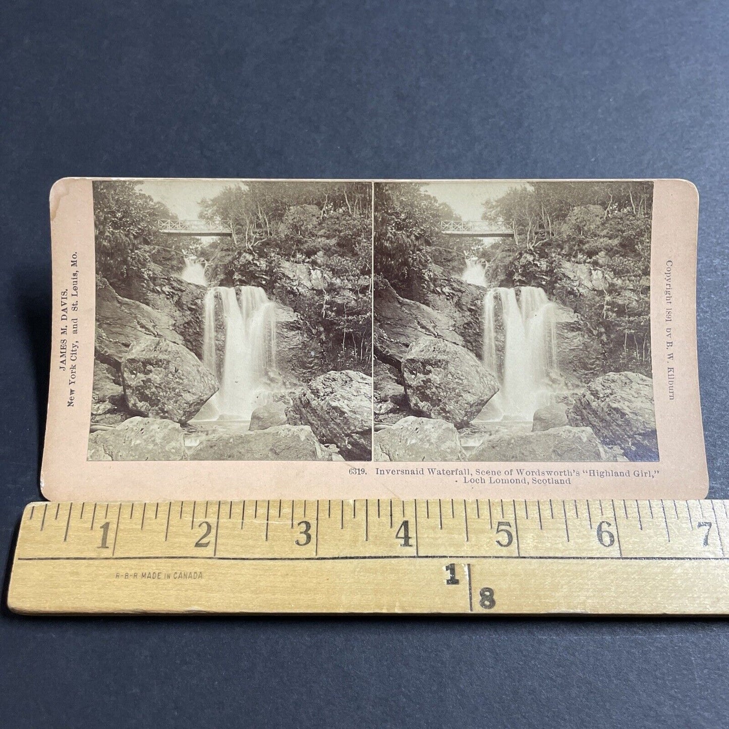 Antique 1891 Inversnaid Waterfall Scotland Stereoview Photo Card P5579