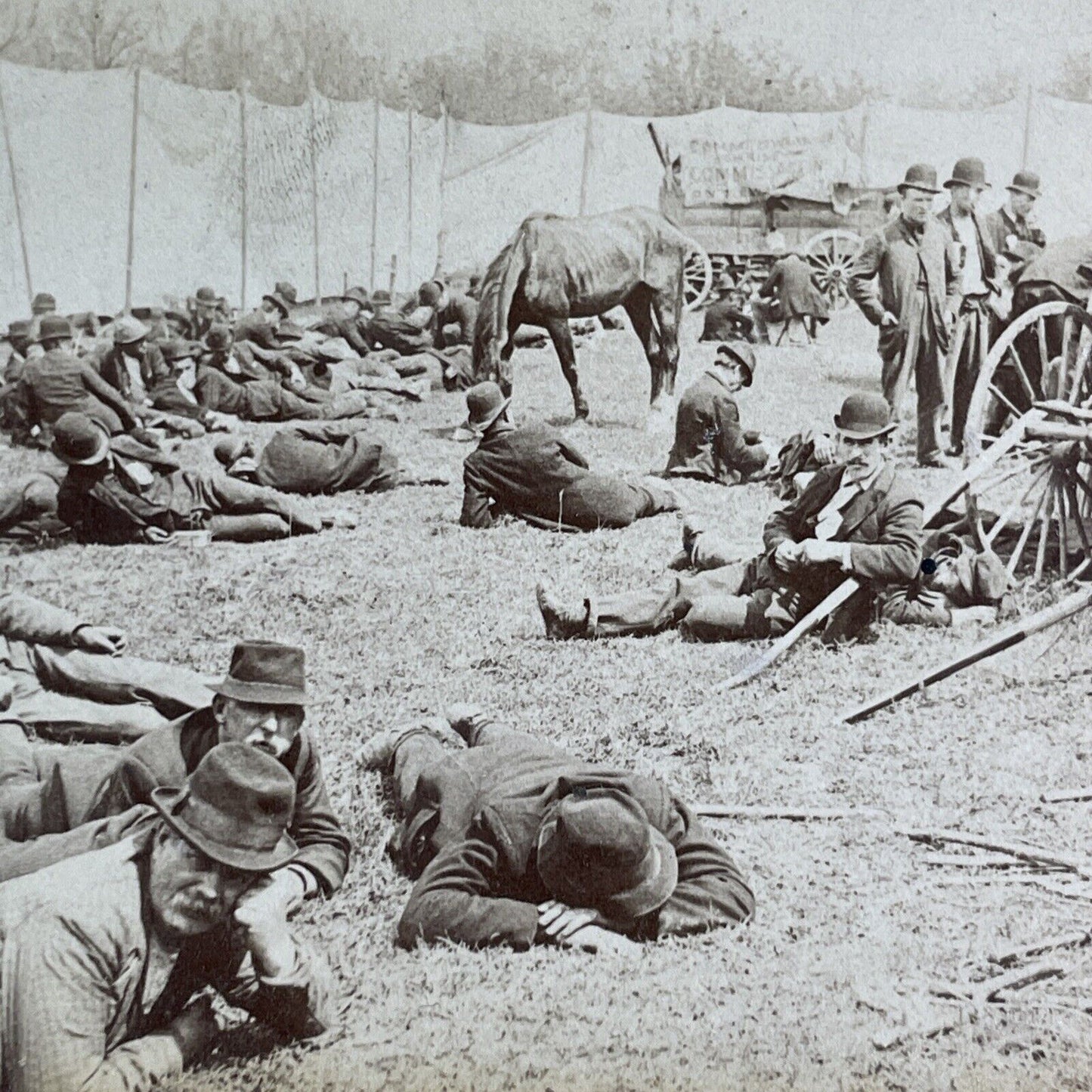 Jacob Coxey's Army Exhausted Protestors Stereoview Antique c1894 X3865