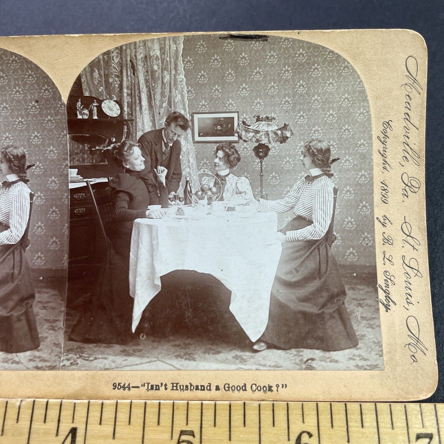 Antique 1899 Husband Serves Port Wine At Brunch Stereoview Photo Card P4088