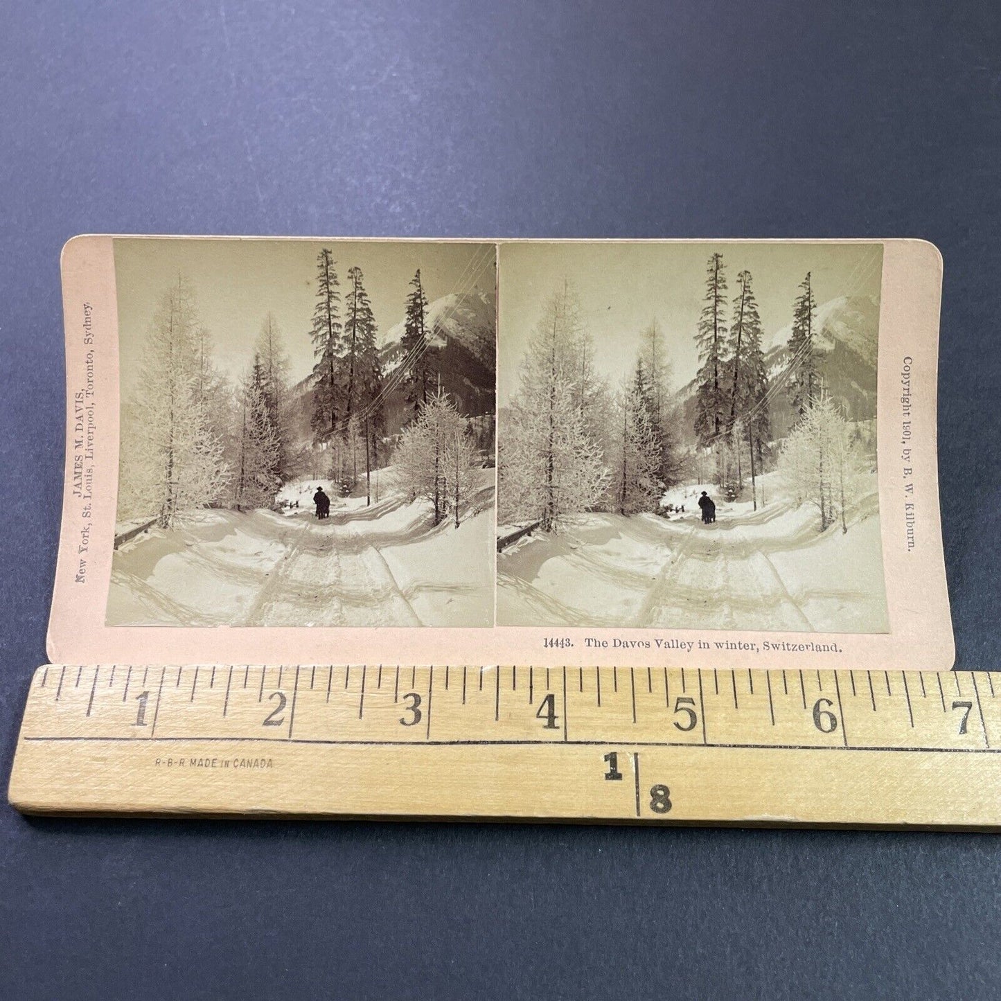 Antique 1901 Huge Snowstorm Davos Switzerland Stereoview Photo Card P3931