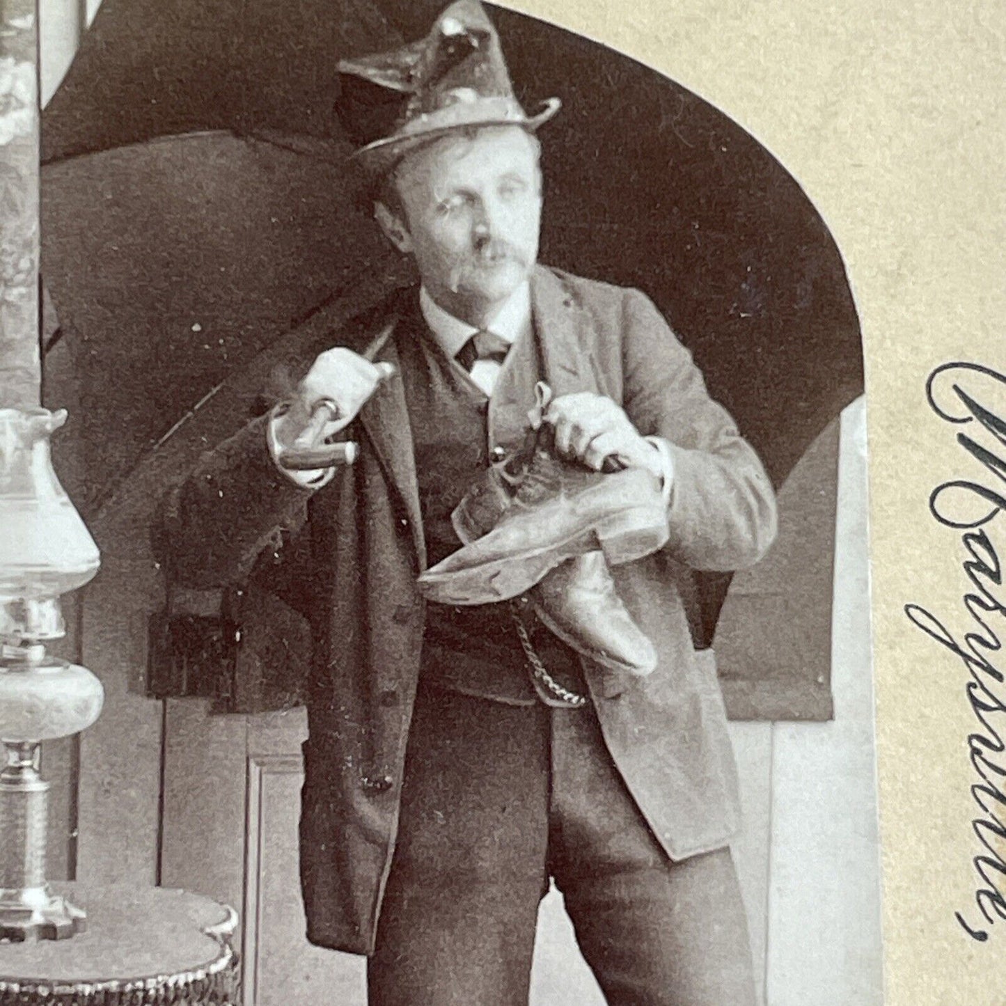 Angry Man Awaits Drunk Husband Stereoview Enno Nesemann Antique c1890 X4131