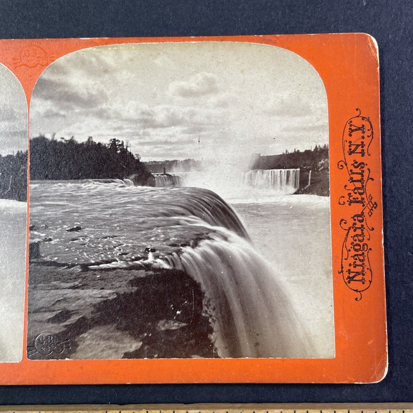 On the Edge of Niagara Falls New York Stereoview Charles Bierstadt c1870s Y1833