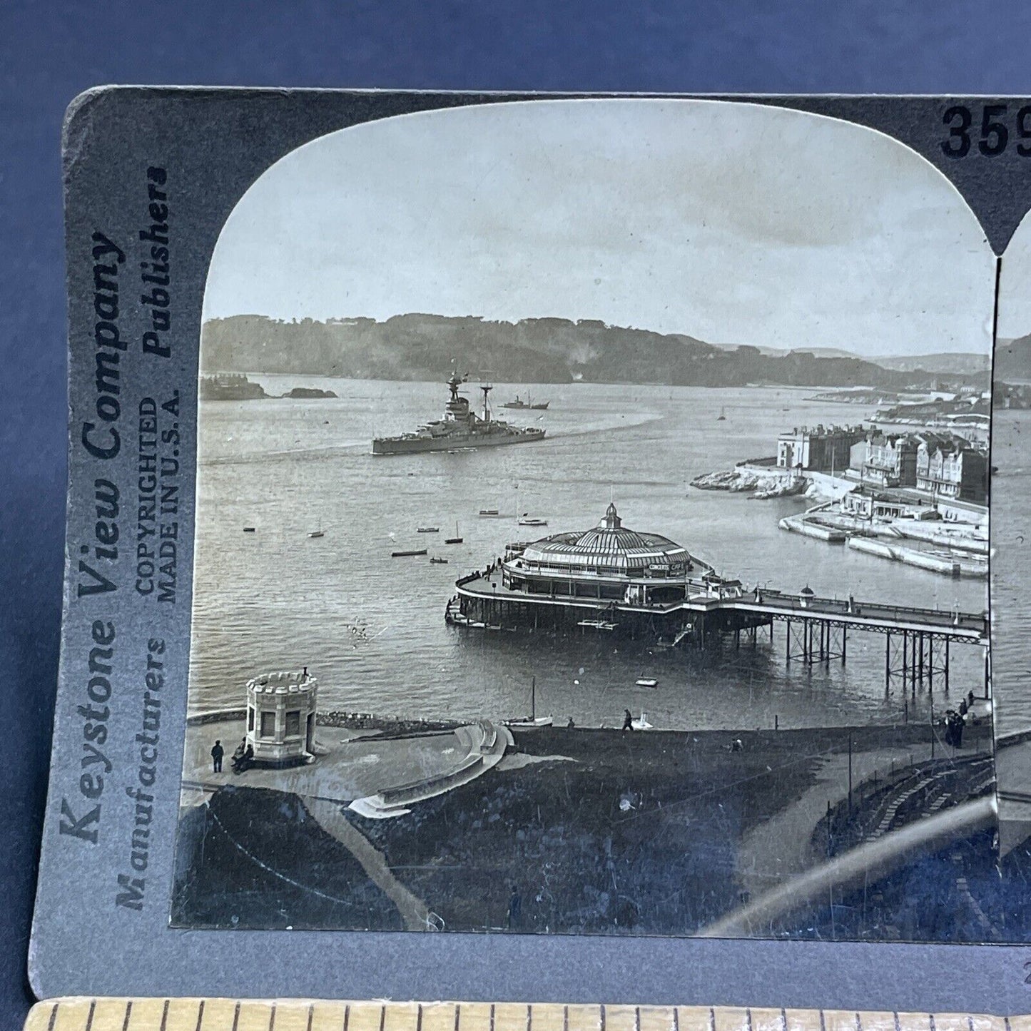 Antique 1917 HMS Resolution Ship Plymouth Sound UK Stereoview Photo Card P1932