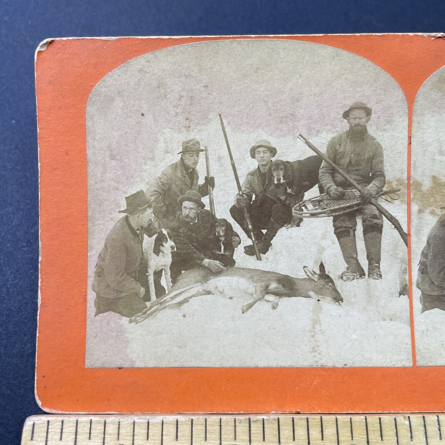 Antique 1892 Men Hunt Winter Deer Littleton NH Stereoview Photo Card P2843