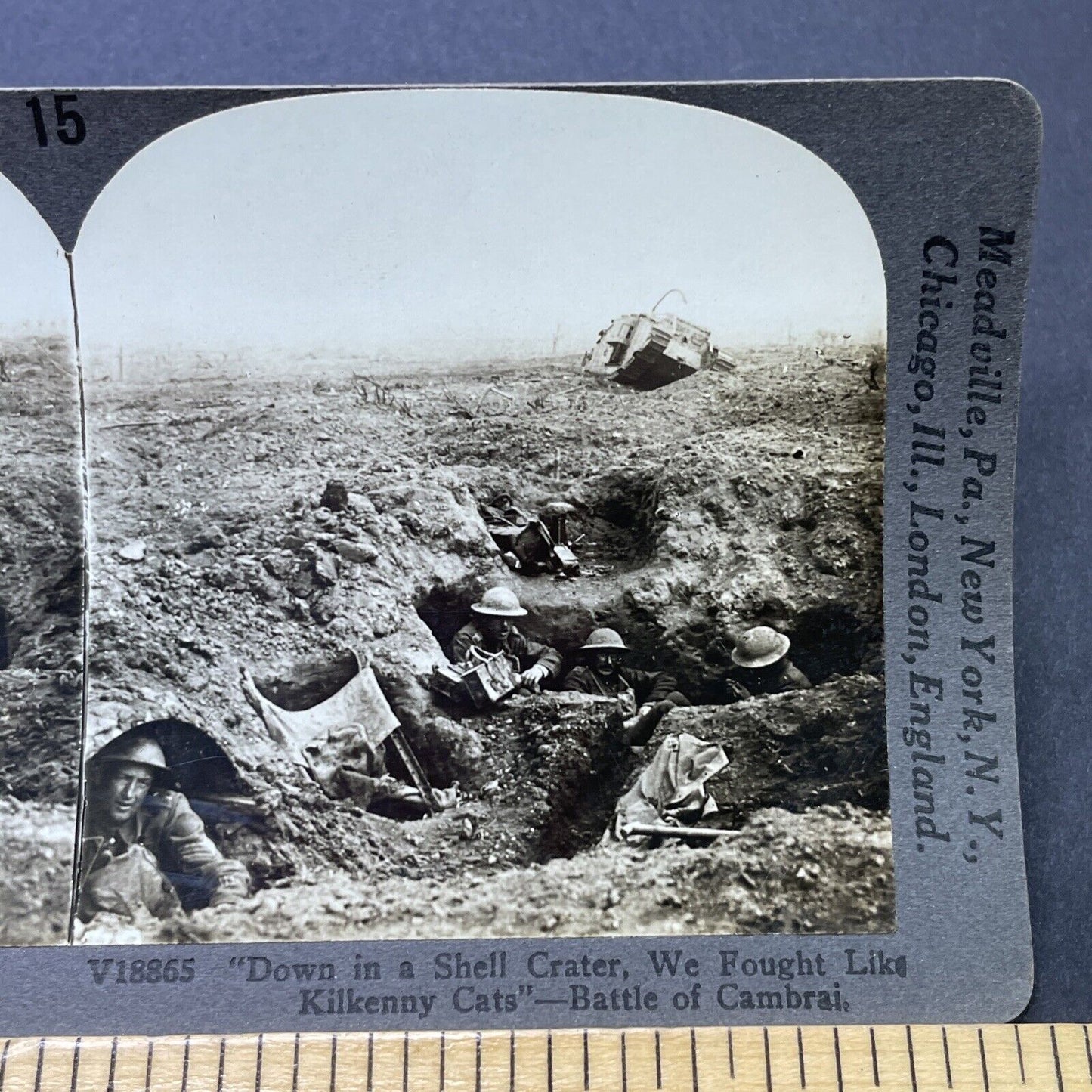 Antique 1918 Canadian Soldiers WW1 Battle Of Cambrai Stereoview Photo Card P2808