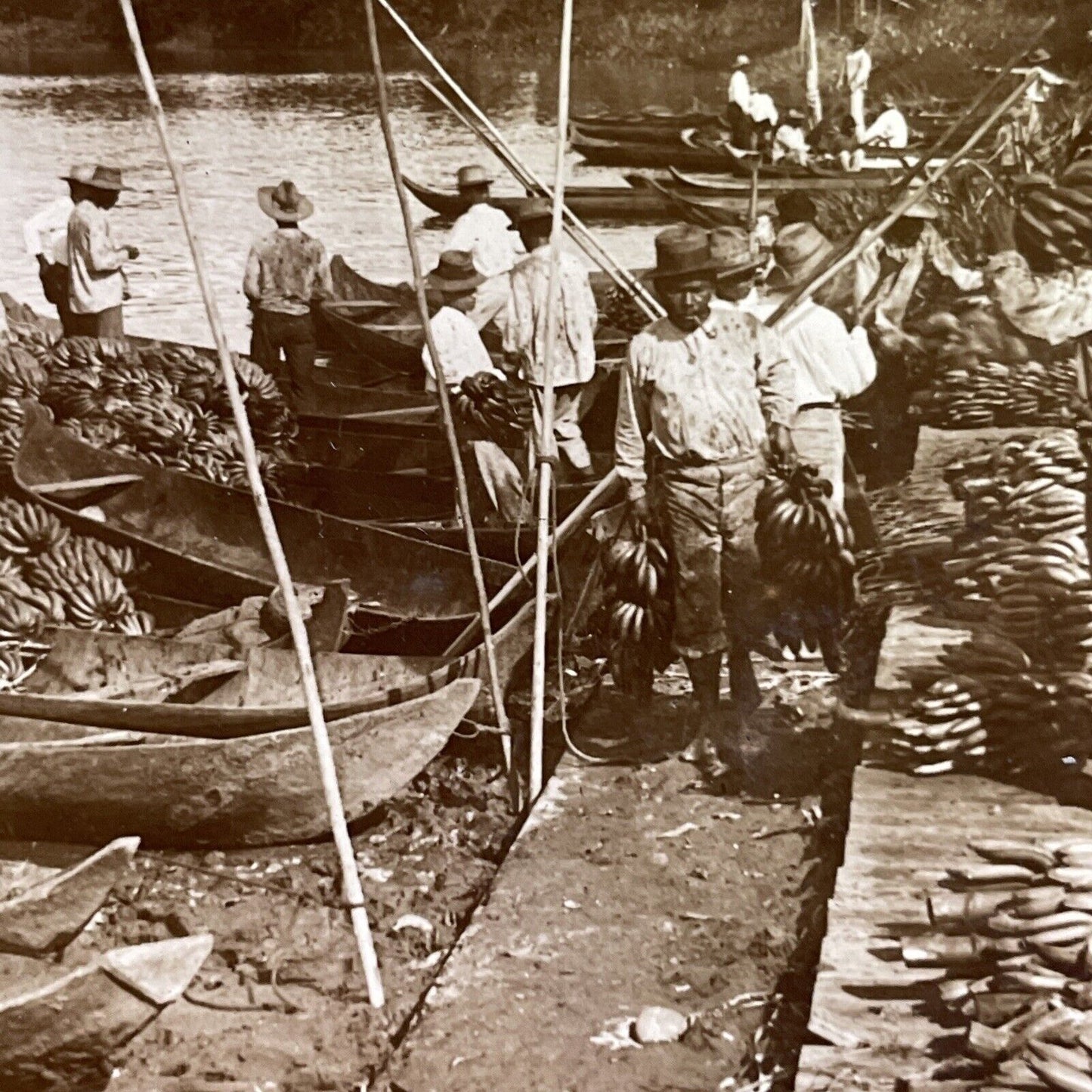 Antique 1905 Panama Native Indians Exporting Bananas Stereoview Photo Card P1425