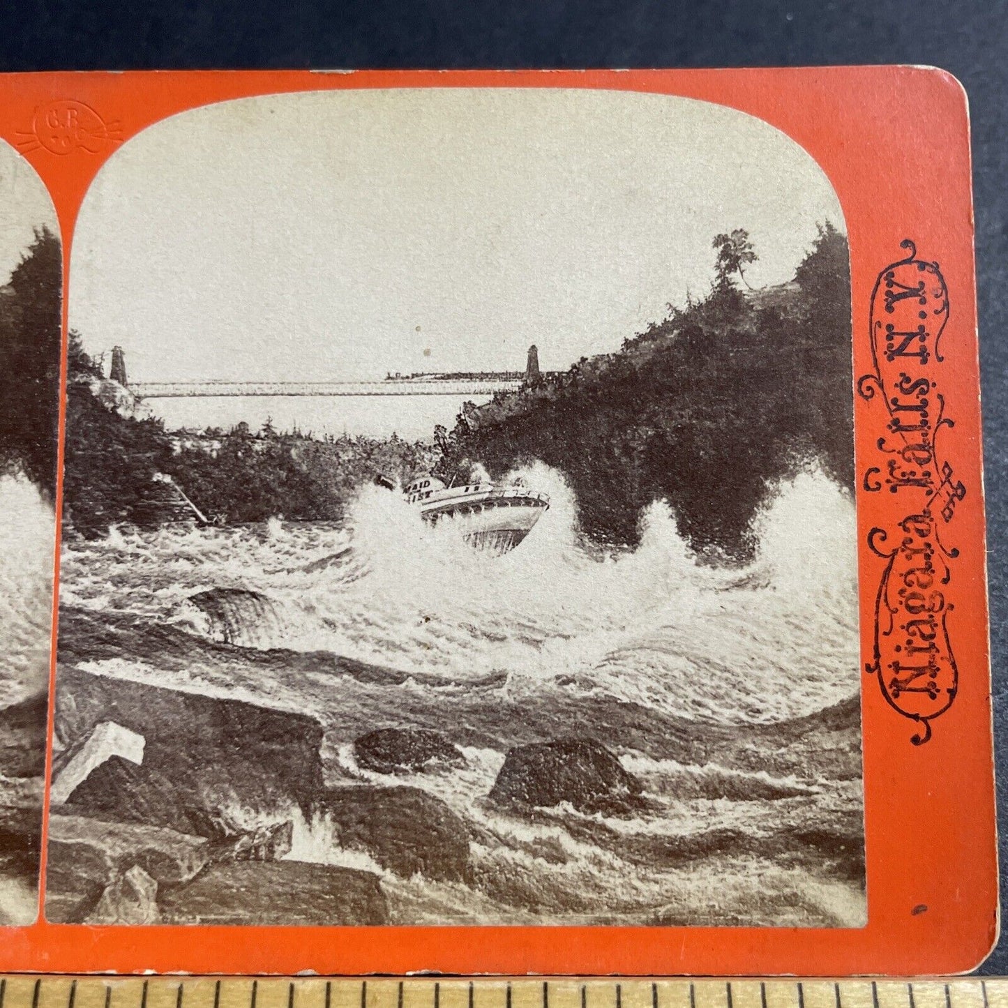 Antique 1860s Maid Of The Mist Caught In Rapids Stereoview Photo Card P5554