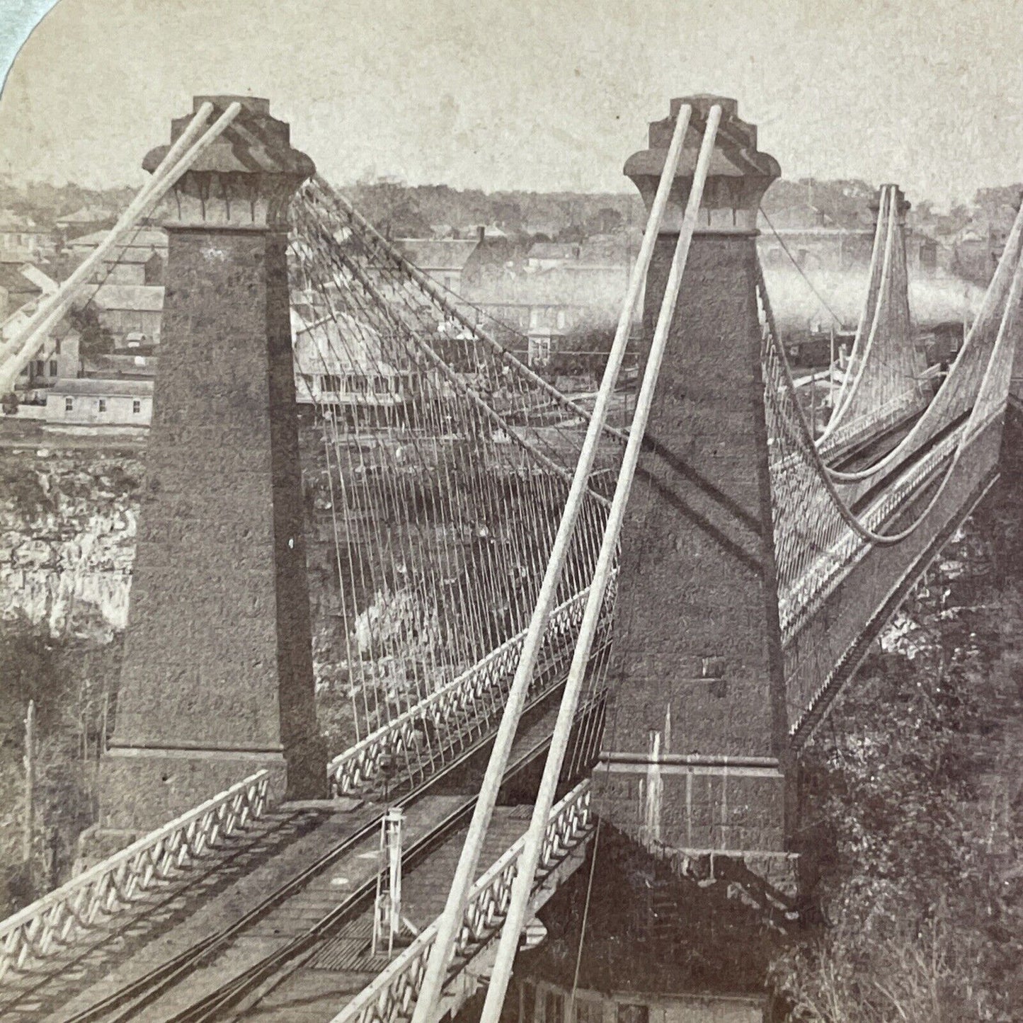 Erie Railway Suspension Bridge Stereoview Bierstadt Antique c1870s Y2707 DAMAGED