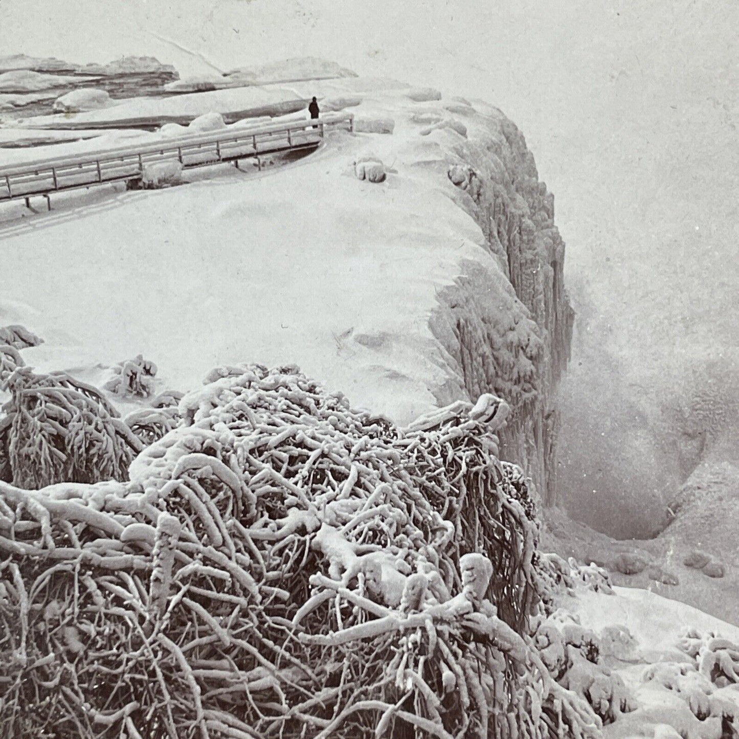 Niagara Falls Deep Freeze Stereoview American Side Antique c1902 Y2850