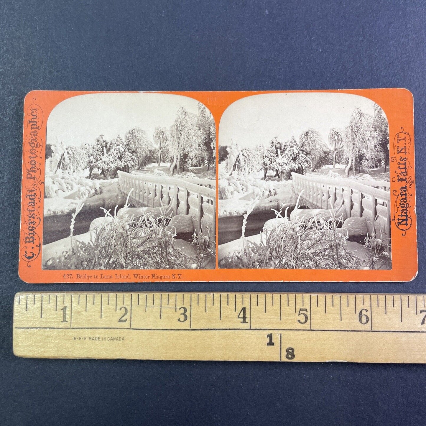 Frozen Bridge of Sighs Niagara Falls Stereoview Charles Bierstadt c1870s Y2217