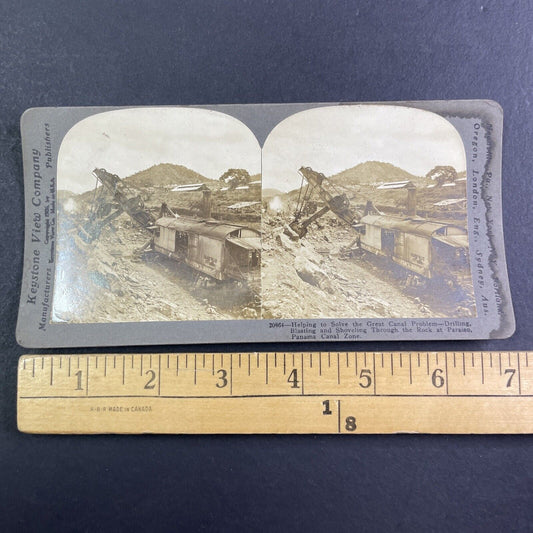 Steam Powered Excavator Shovel Stereoview Panama Antique c1907 X4143