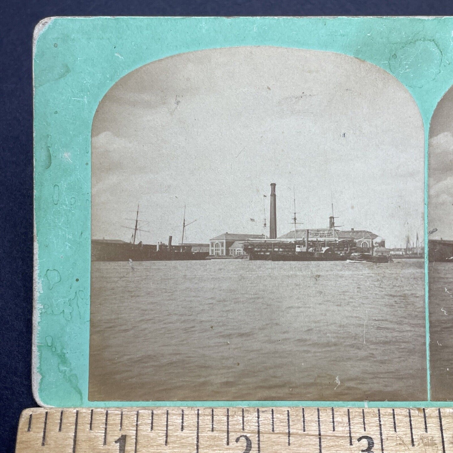 Antique 1860s Charlestown Navy Yard Boston Mass Stereoview Photo Card V1739